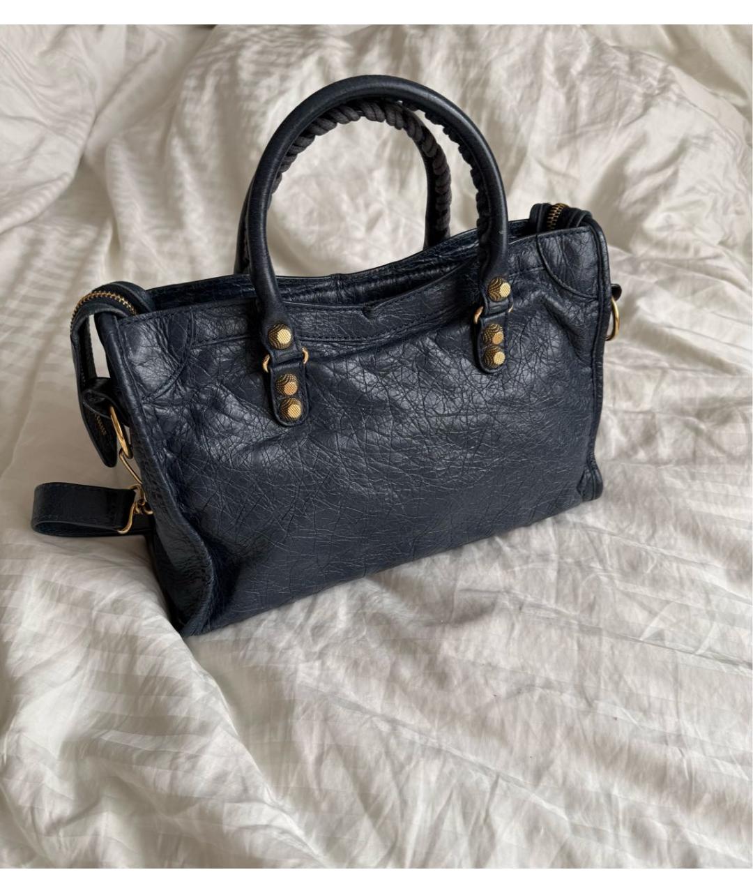 BALENCIAGA Темно-синяя кожаная сумка с короткими ручками, фото 2