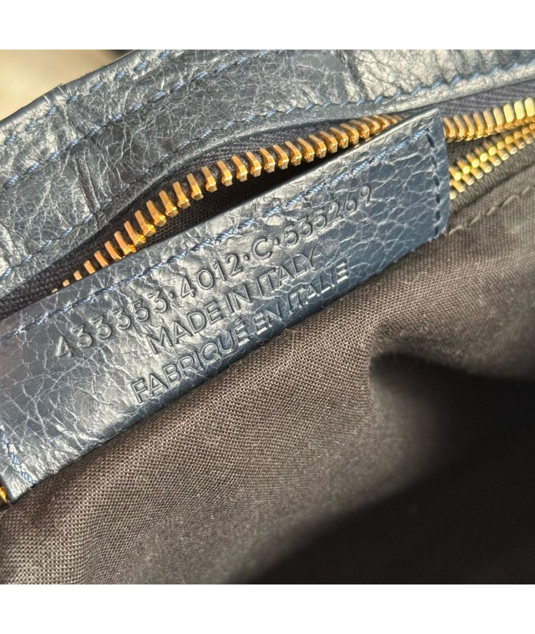 BALENCIAGA Темно-синяя кожаная сумка с короткими ручками, фото 5