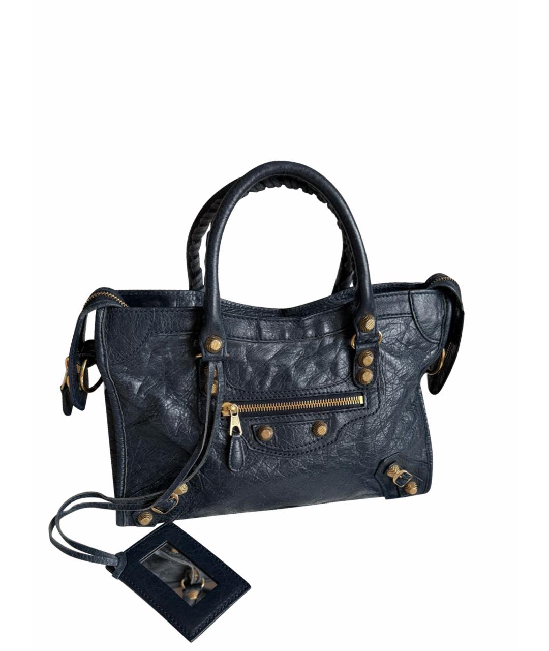 BALENCIAGA Темно-синяя кожаная сумка с короткими ручками, фото 1