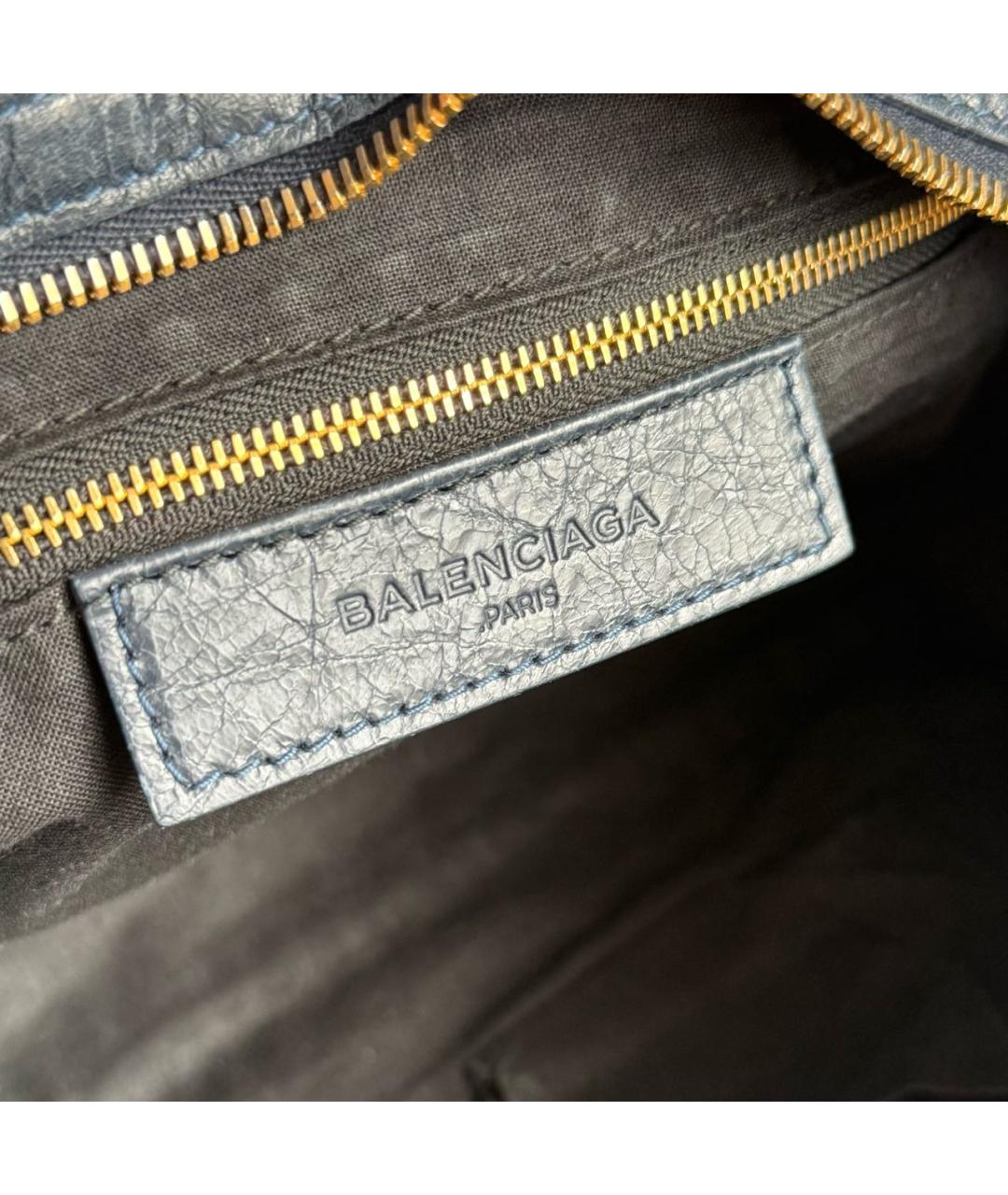 BALENCIAGA Темно-синяя кожаная сумка с короткими ручками, фото 4