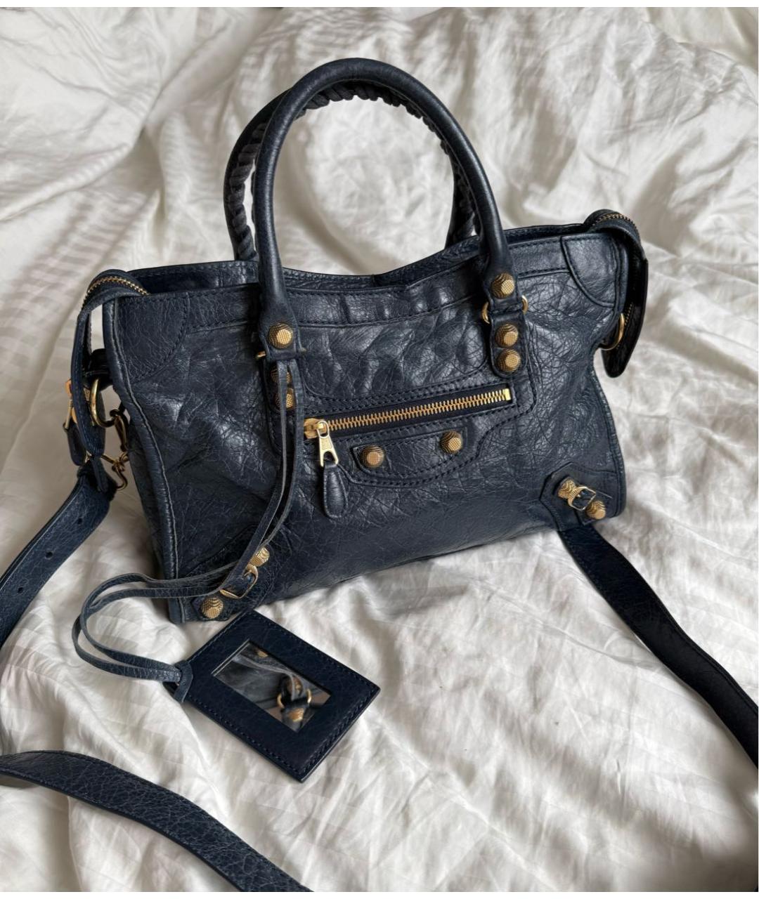 BALENCIAGA Темно-синяя кожаная сумка с короткими ручками, фото 8