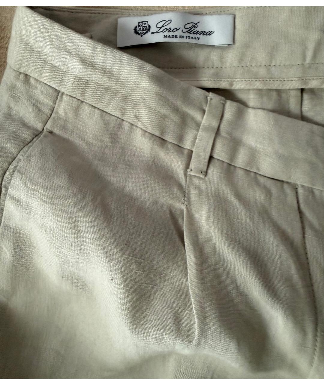 LORO PIANA Бежевые льняные брюки узкие, фото 4