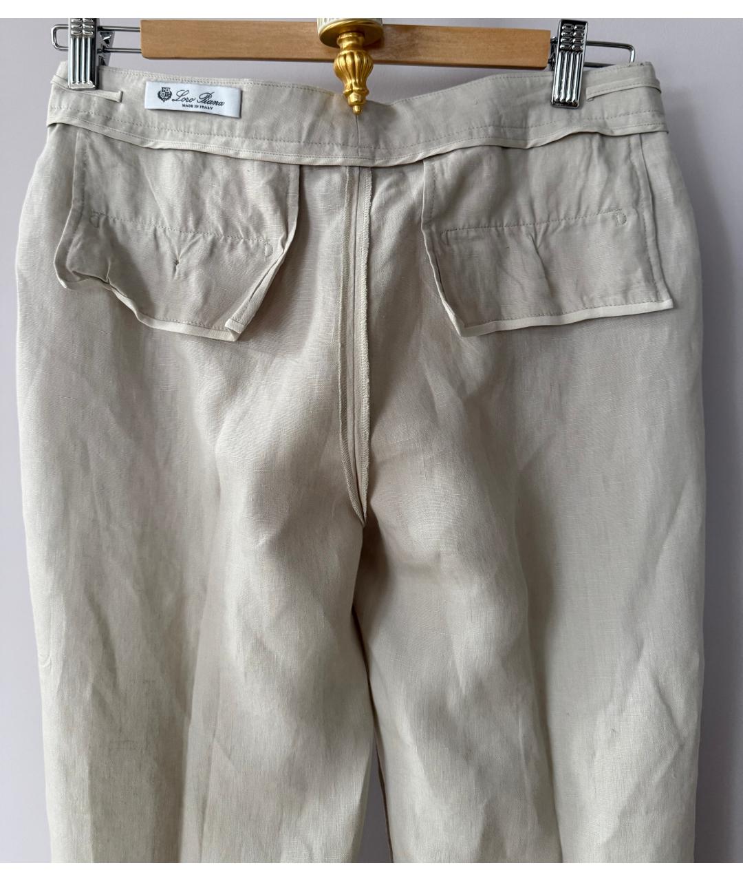 LORO PIANA Бежевые льняные брюки узкие, фото 3