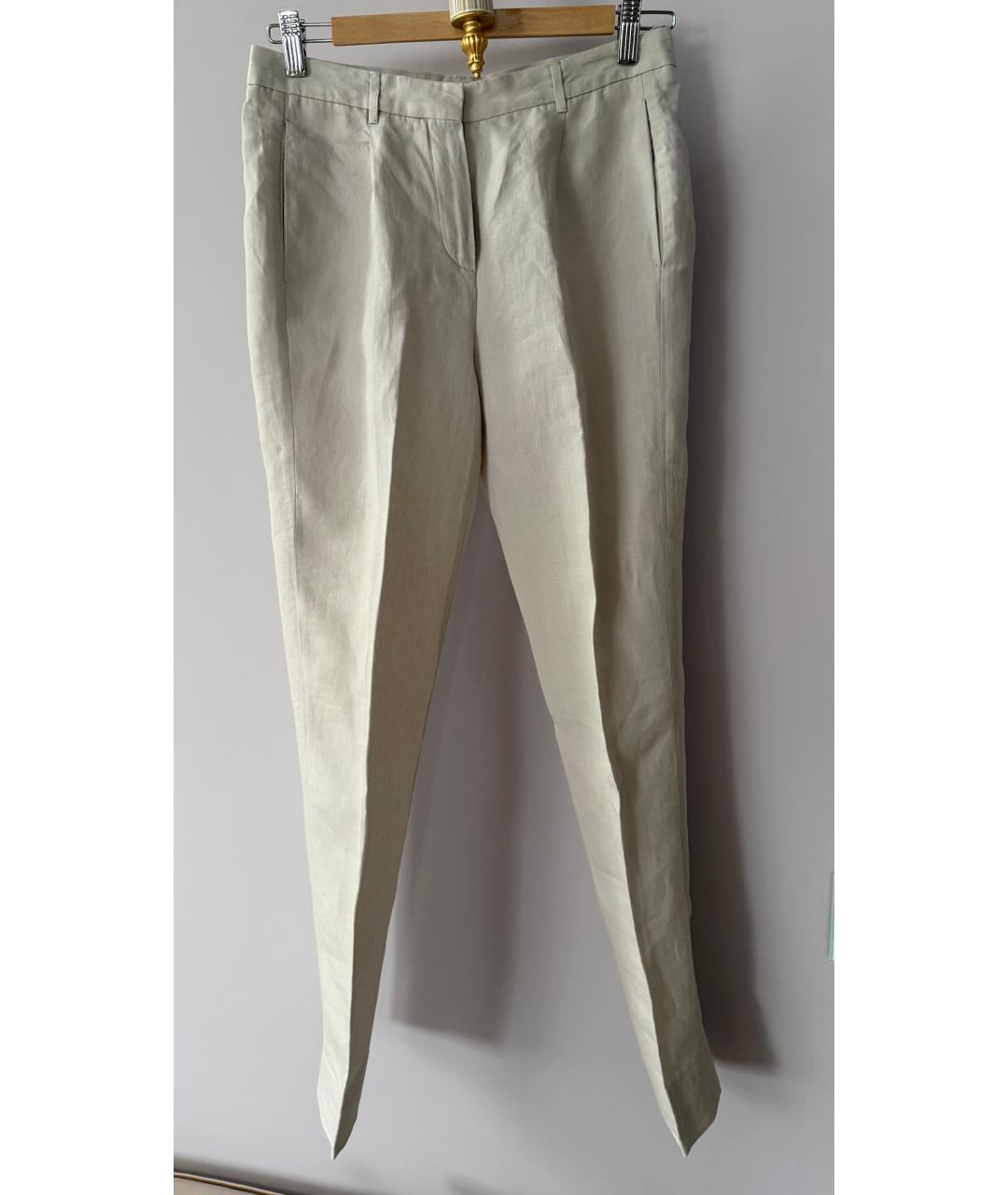 LORO PIANA Бежевые льняные брюки узкие, фото 6