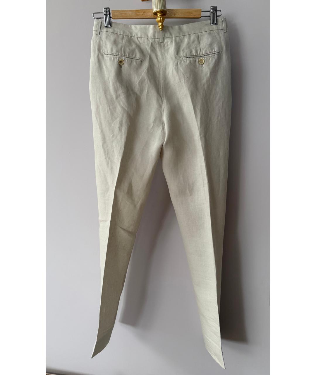 LORO PIANA Бежевые льняные брюки узкие, фото 2