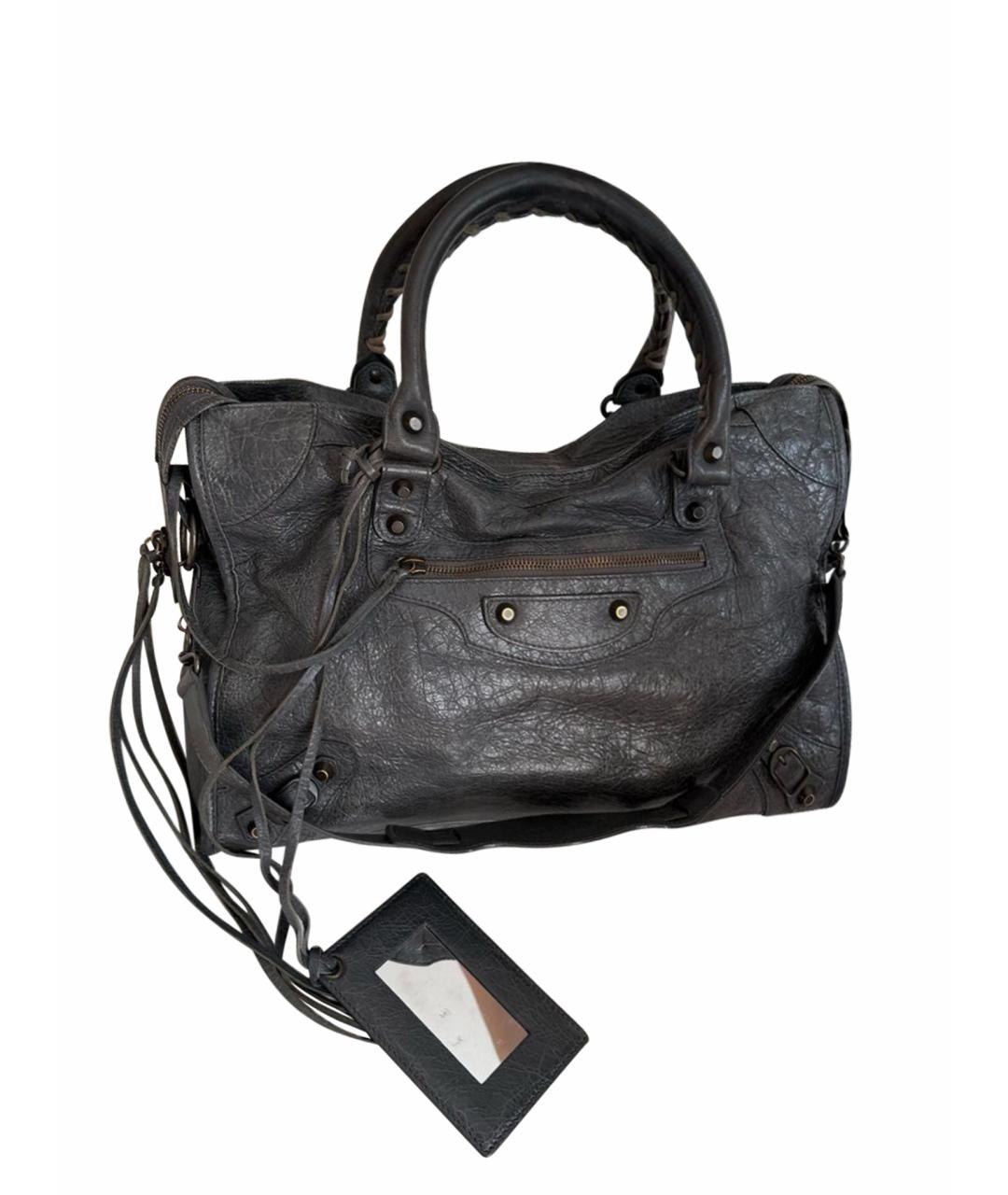 BALENCIAGA Антрацитовая кожаная сумка с короткими ручками, фото 1