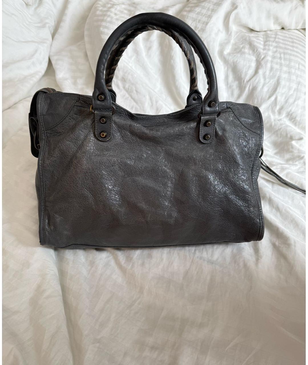 BALENCIAGA Антрацитовая кожаная сумка с короткими ручками, фото 2