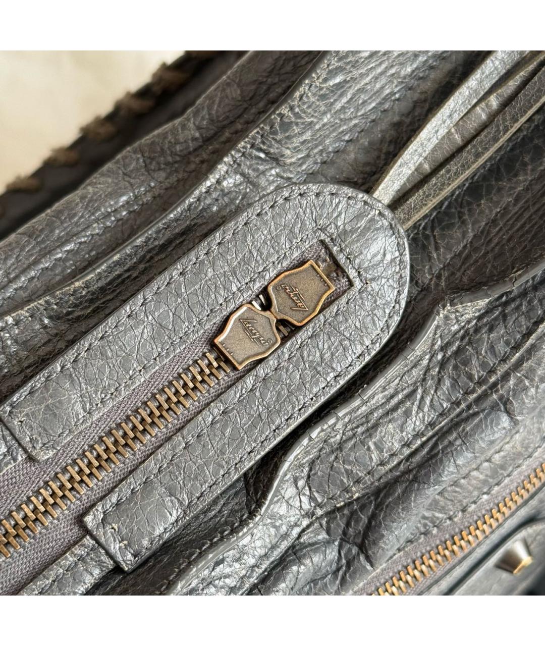 BALENCIAGA Антрацитовая кожаная сумка с короткими ручками, фото 6