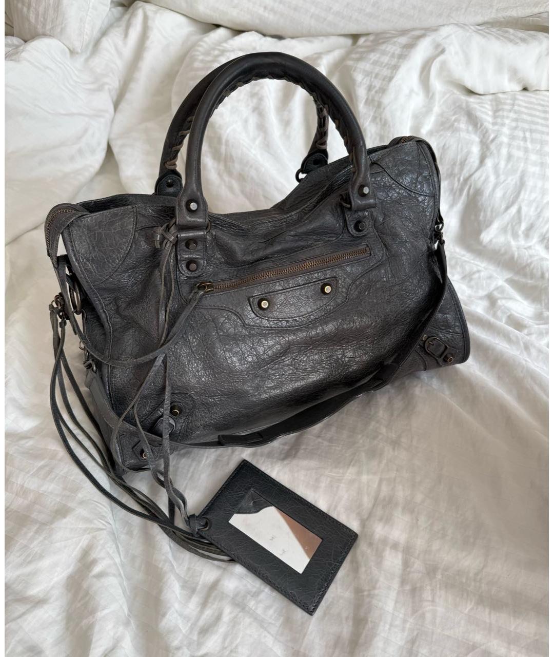 BALENCIAGA Антрацитовая кожаная сумка с короткими ручками, фото 9