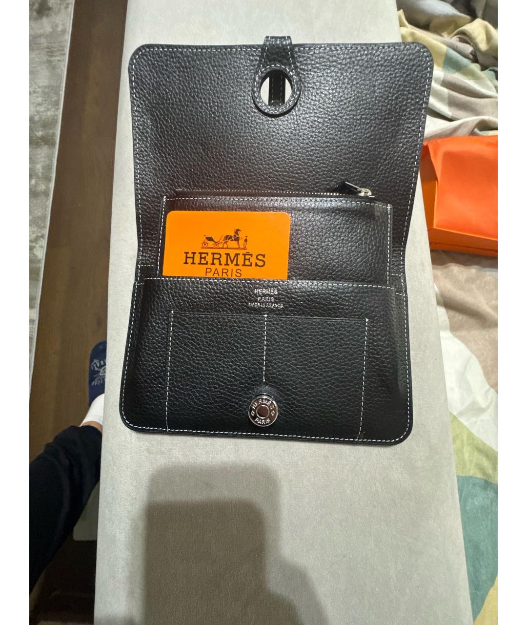 HERMES Черный кожаный кошелек, фото 4