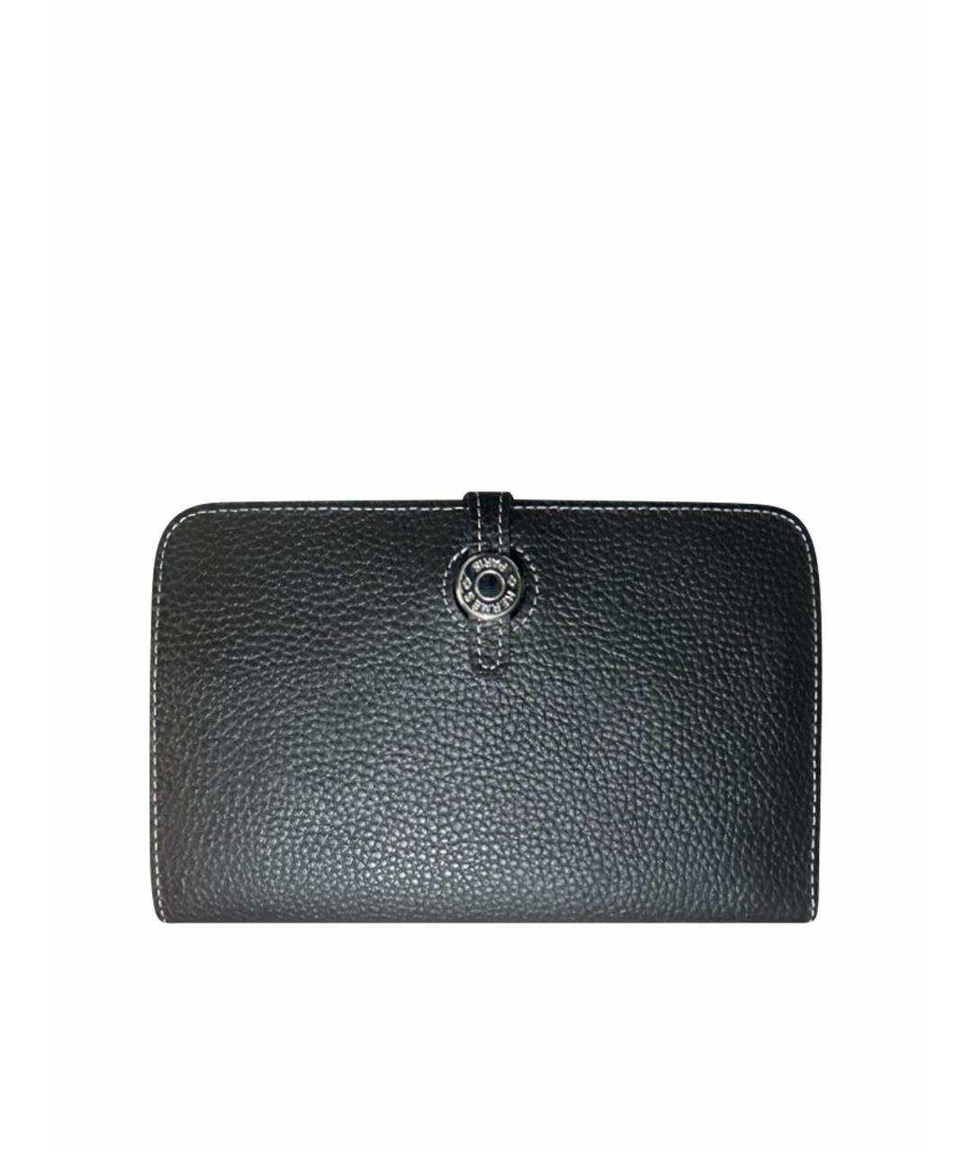 HERMES Черный кожаный кошелек, фото 1