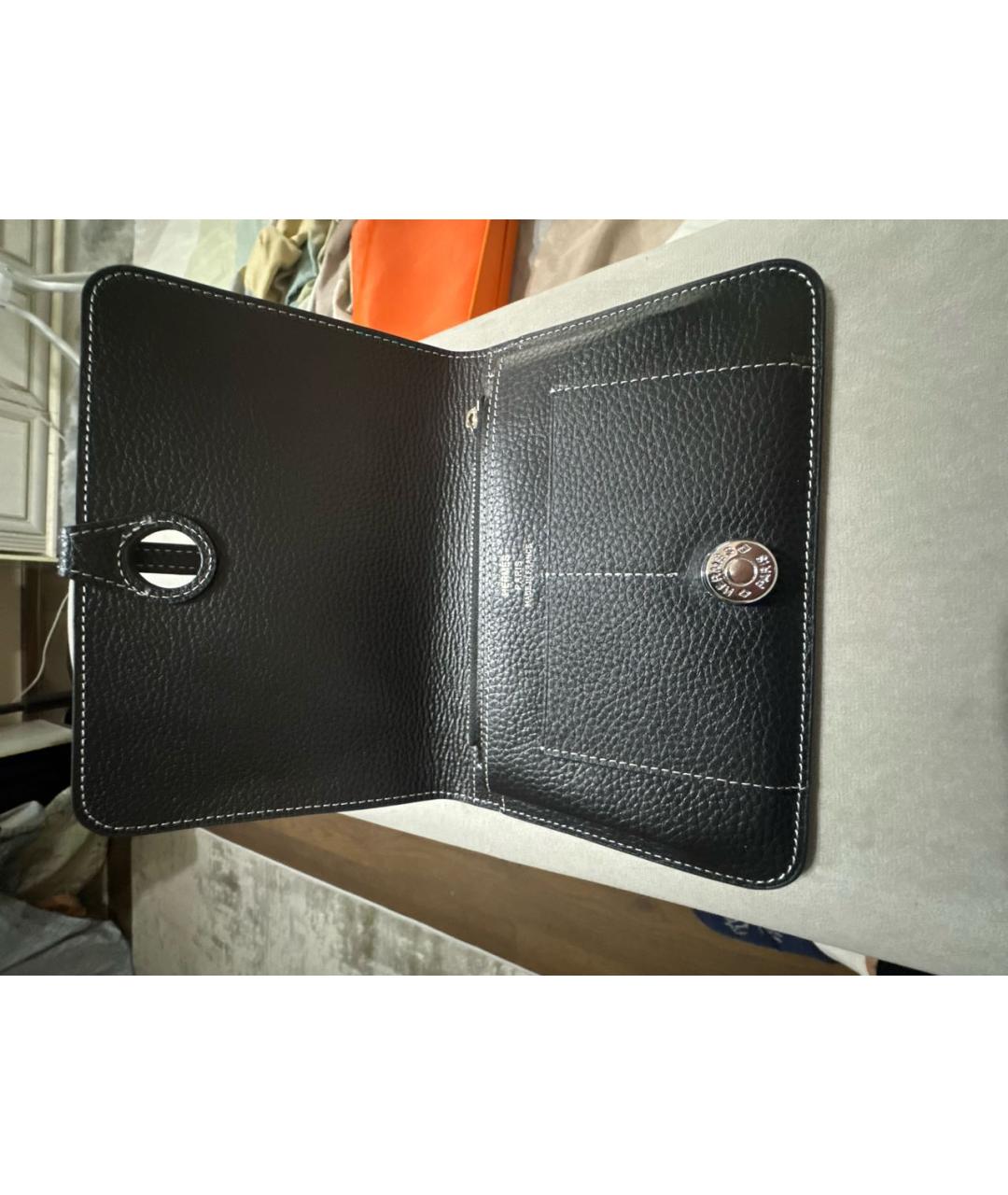 HERMES Черный кожаный кошелек, фото 3