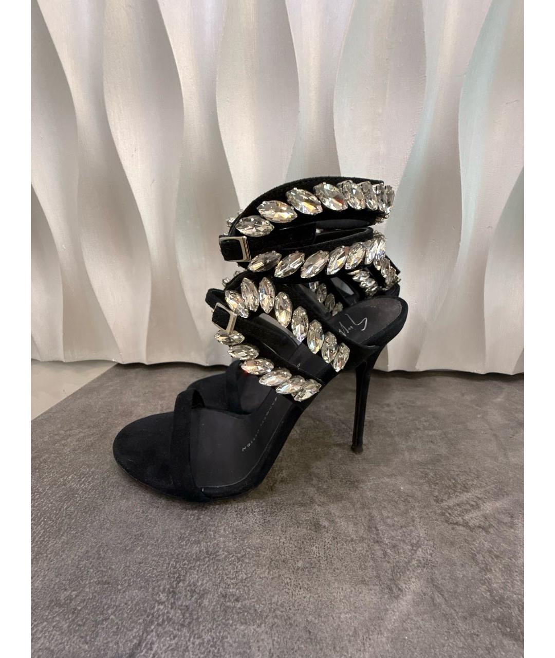 GIUSEPPE ZANOTTI DESIGN Черные бархатные босоножки, фото 9