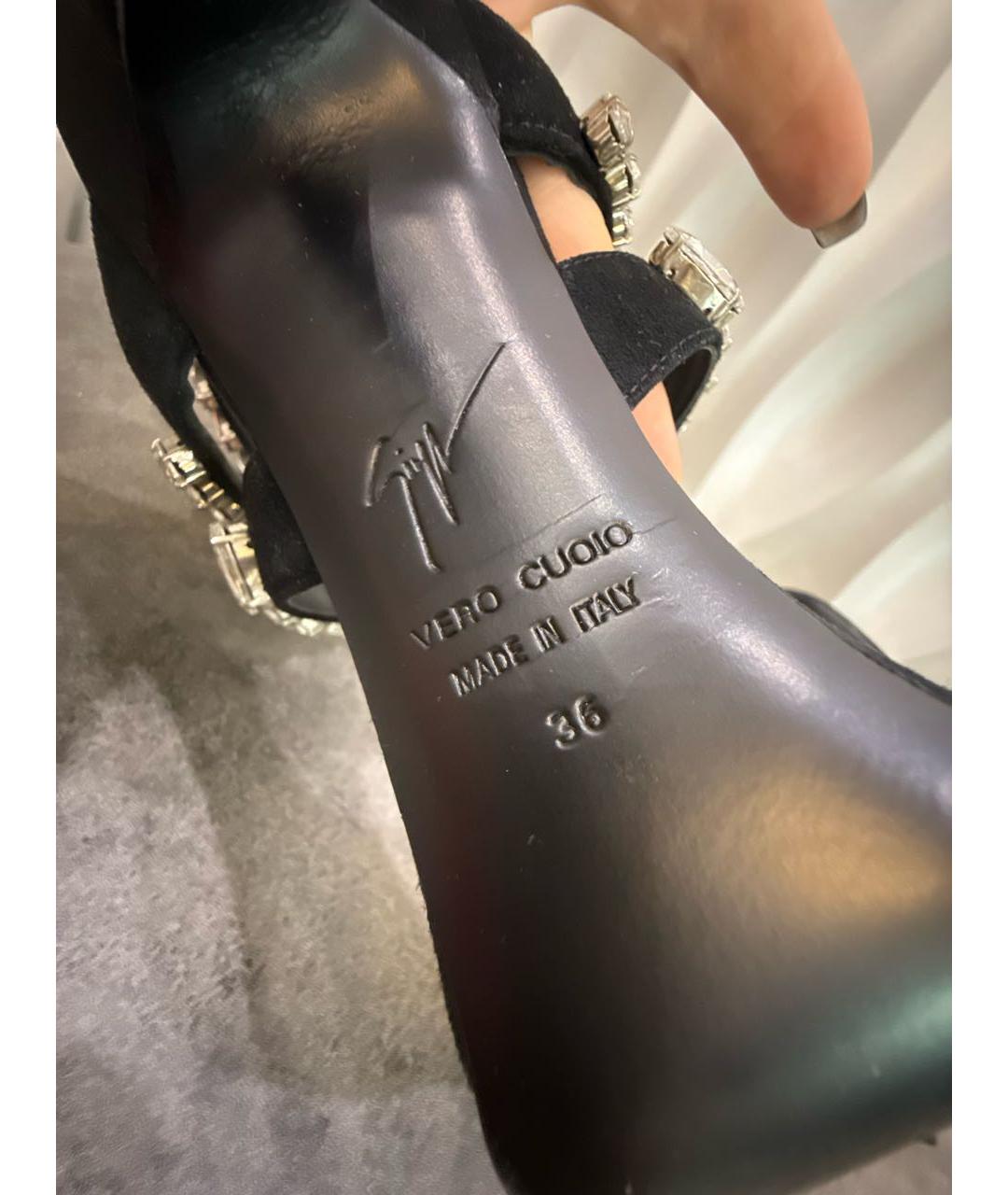 GIUSEPPE ZANOTTI DESIGN Черные бархатные босоножки, фото 6