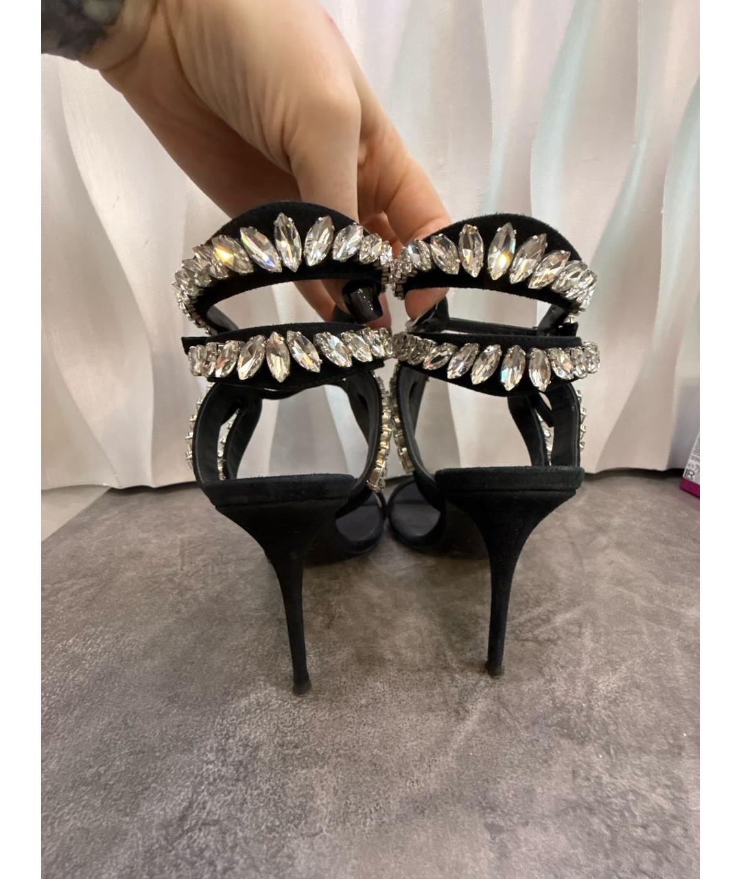 GIUSEPPE ZANOTTI DESIGN Черные бархатные босоножки, фото 4