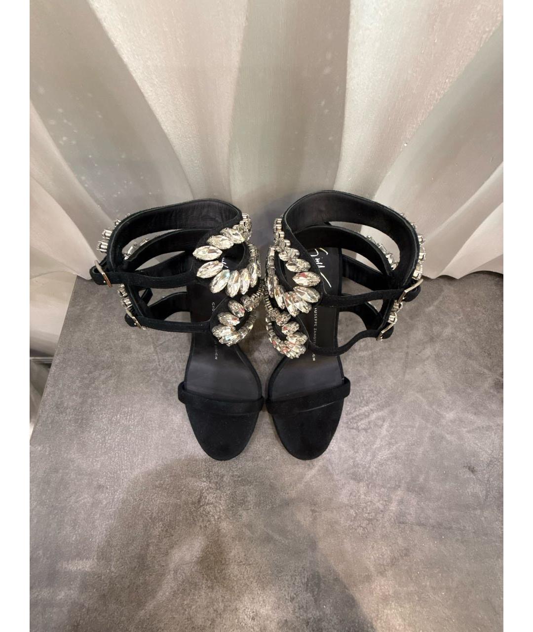 GIUSEPPE ZANOTTI DESIGN Черные бархатные босоножки, фото 3