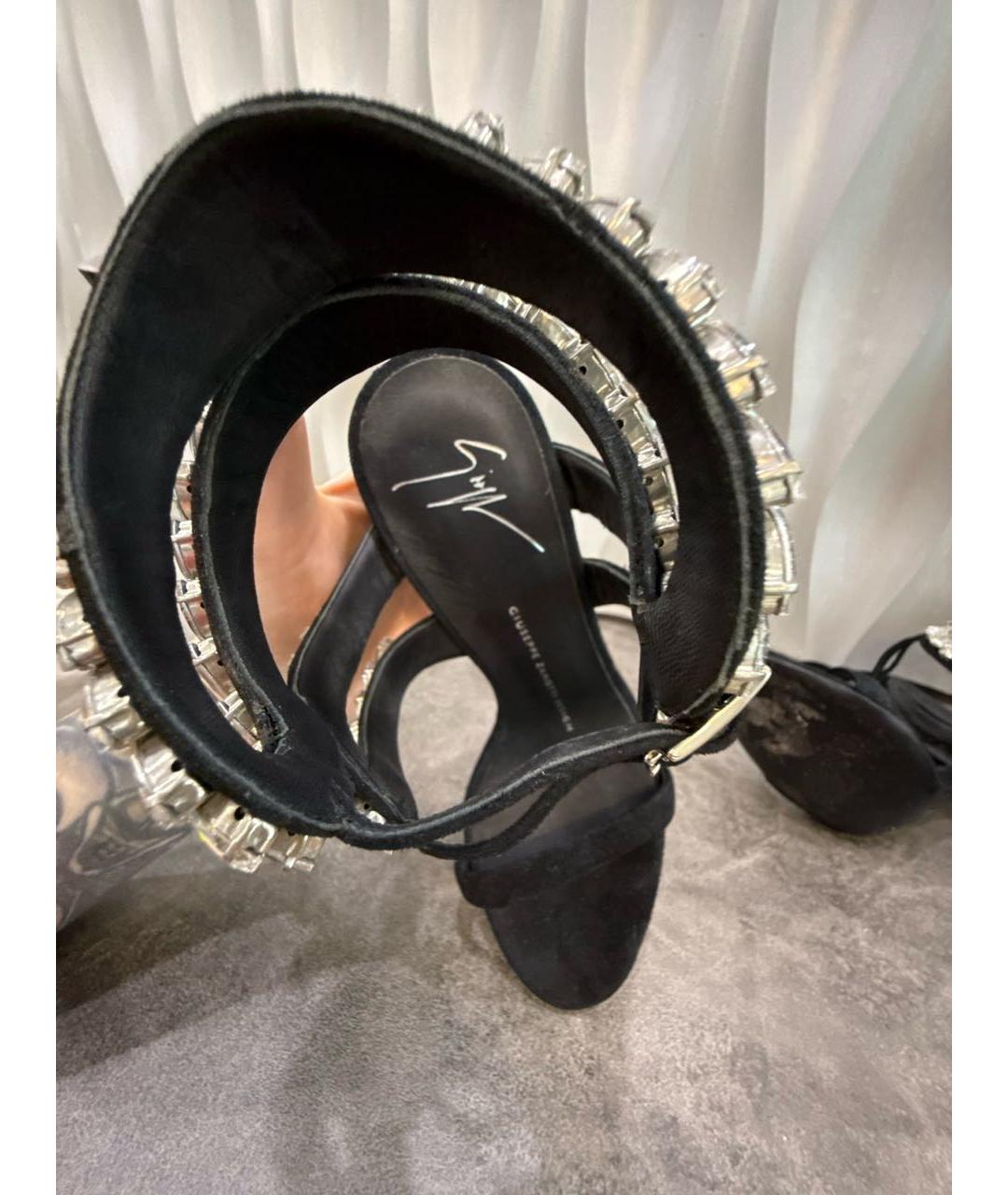 GIUSEPPE ZANOTTI DESIGN Черные бархатные босоножки, фото 7