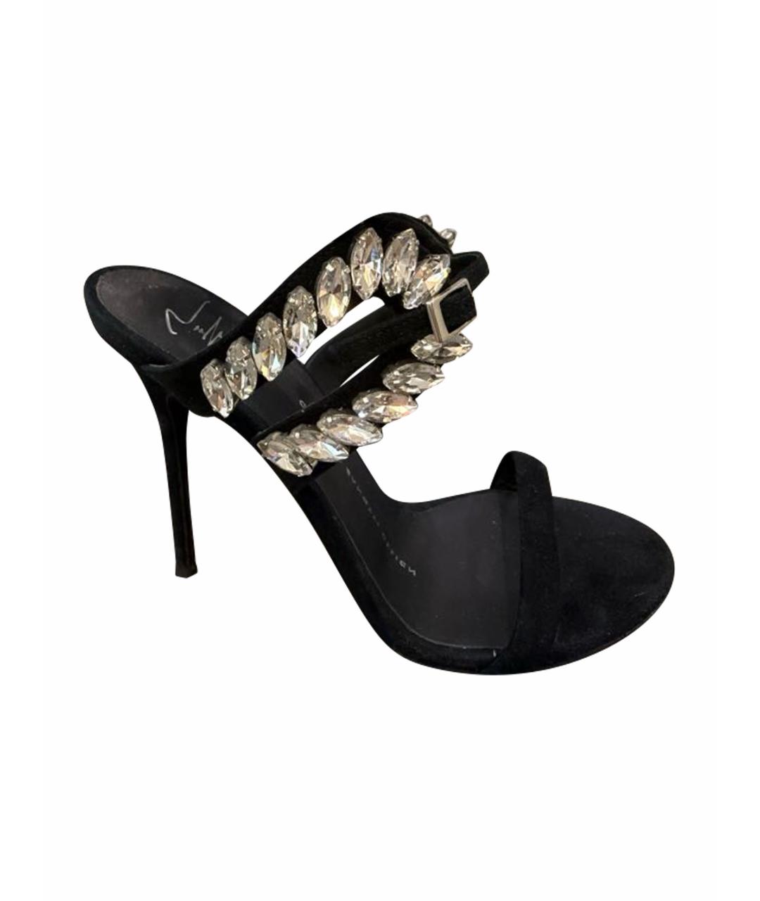 GIUSEPPE ZANOTTI DESIGN Черные бархатные босоножки, фото 1