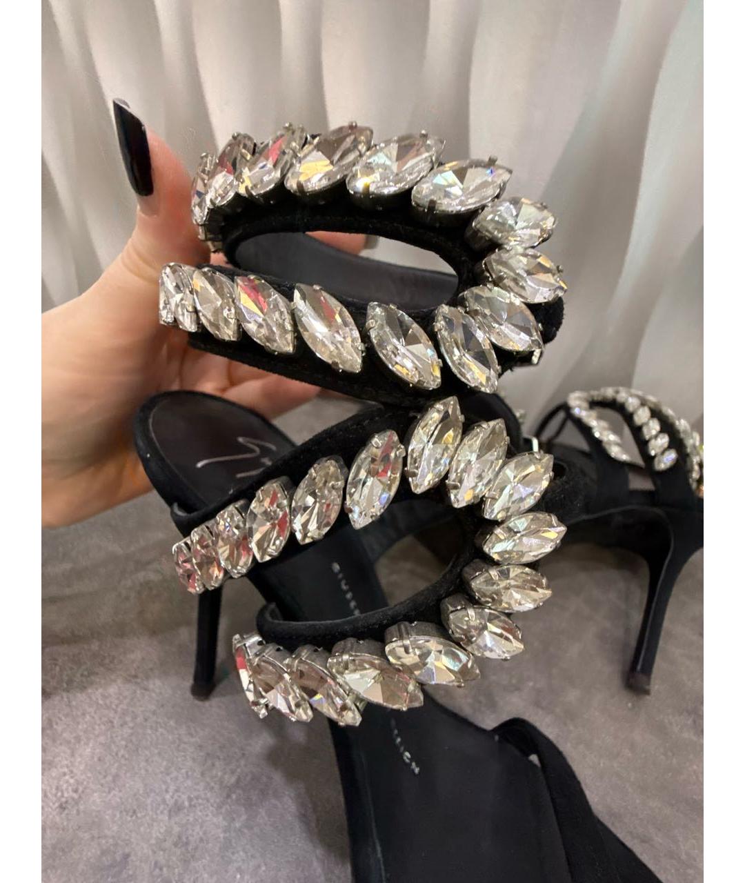 GIUSEPPE ZANOTTI DESIGN Черные бархатные босоножки, фото 8