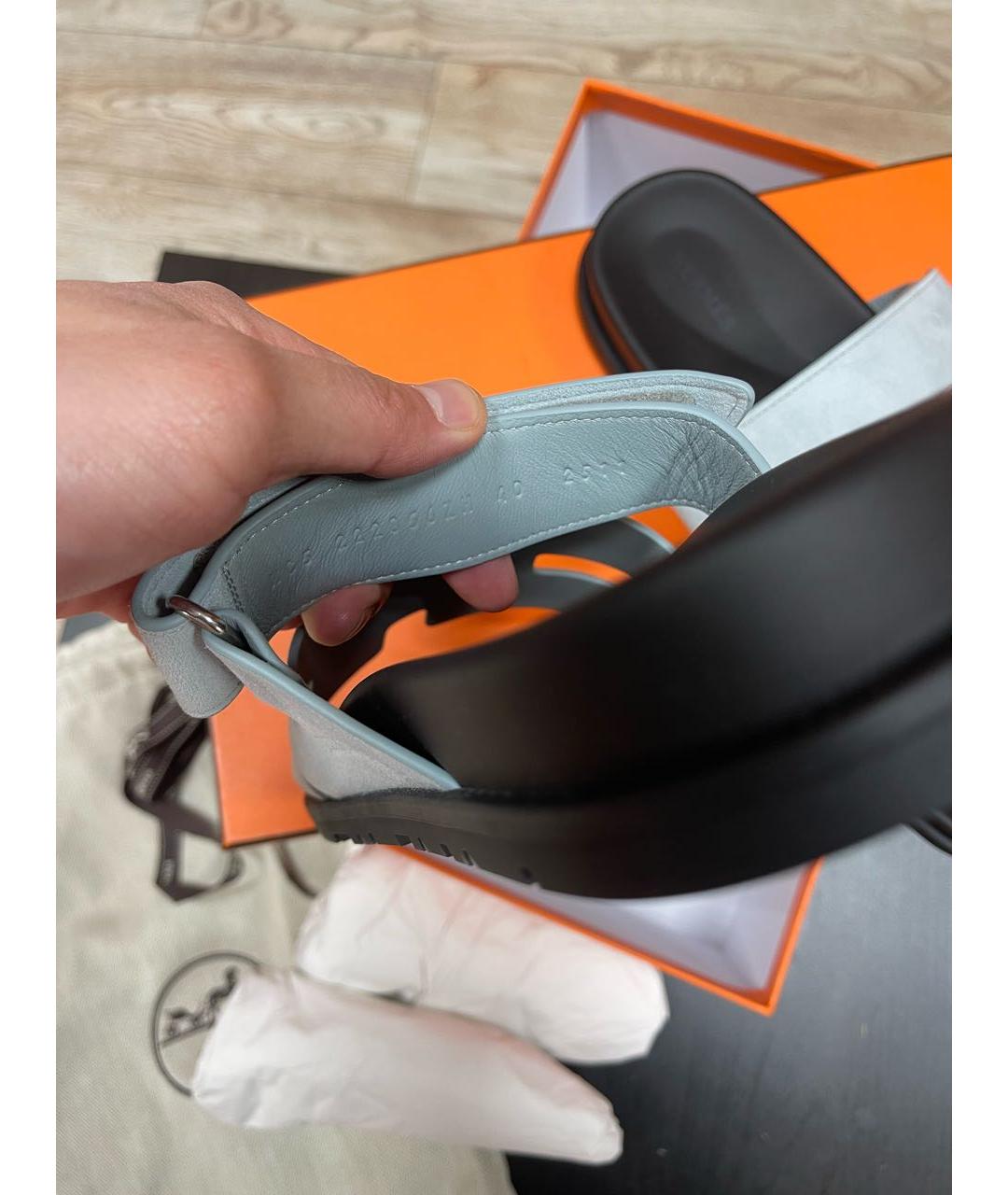 HERMES Голубые замшевые шлепанцы, фото 4