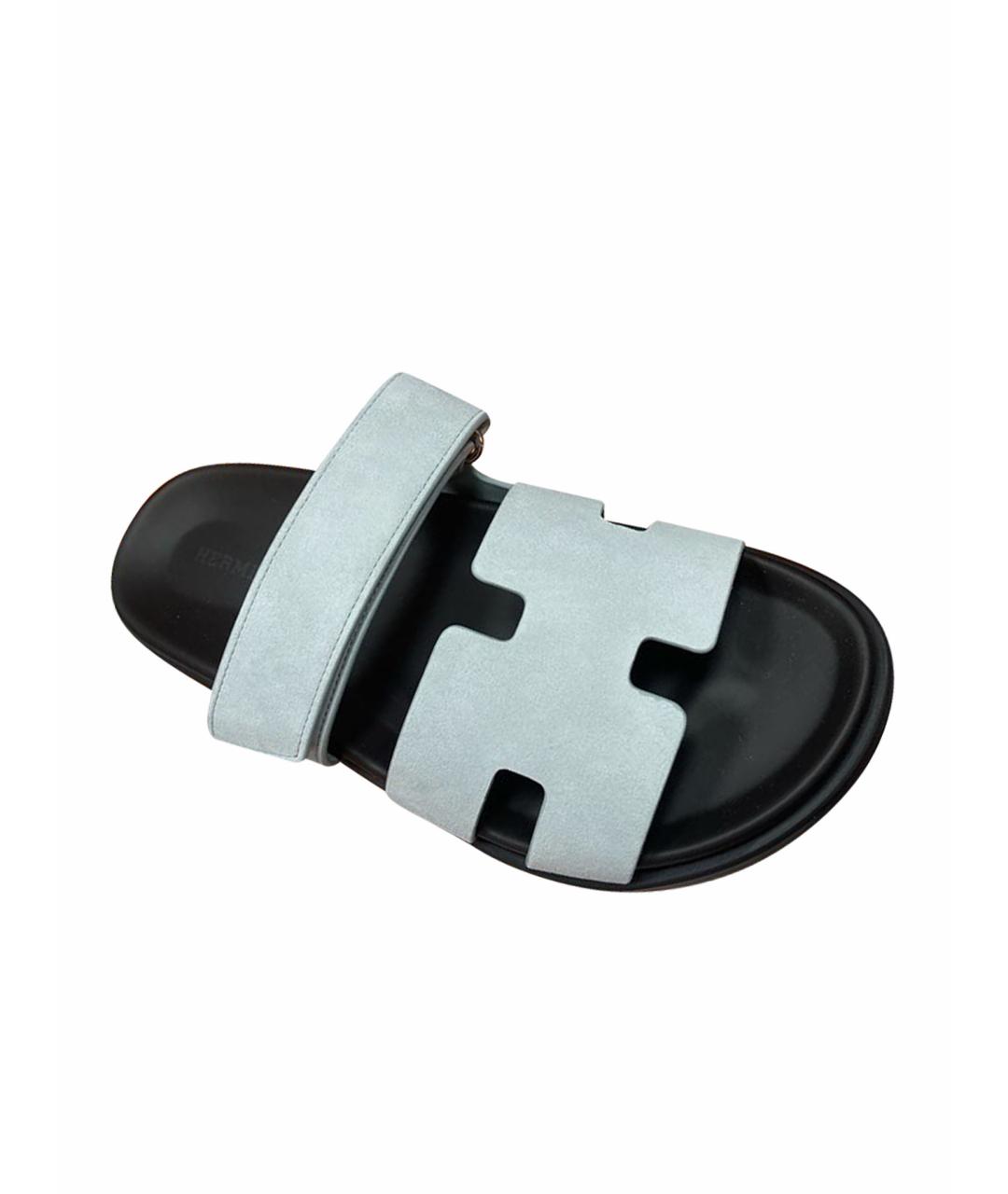 HERMES Голубые замшевые шлепанцы, фото 1