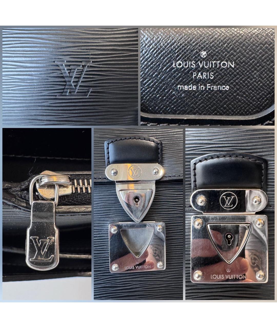 LOUIS VUITTON Черный кожаный портфель, фото 8