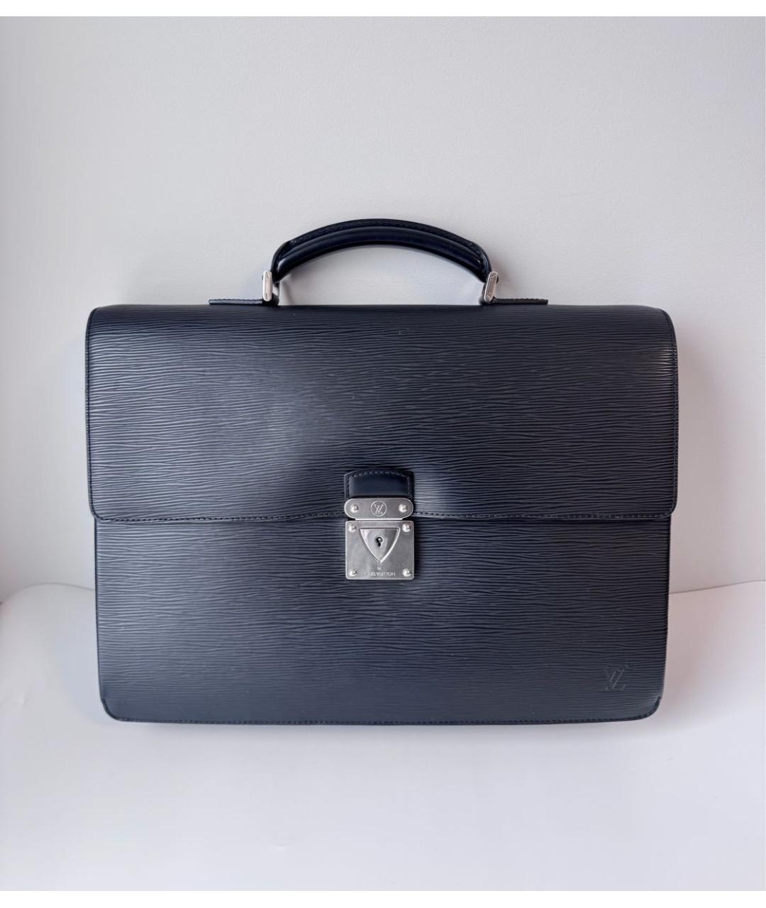 LOUIS VUITTON Черный кожаный портфель, фото 9