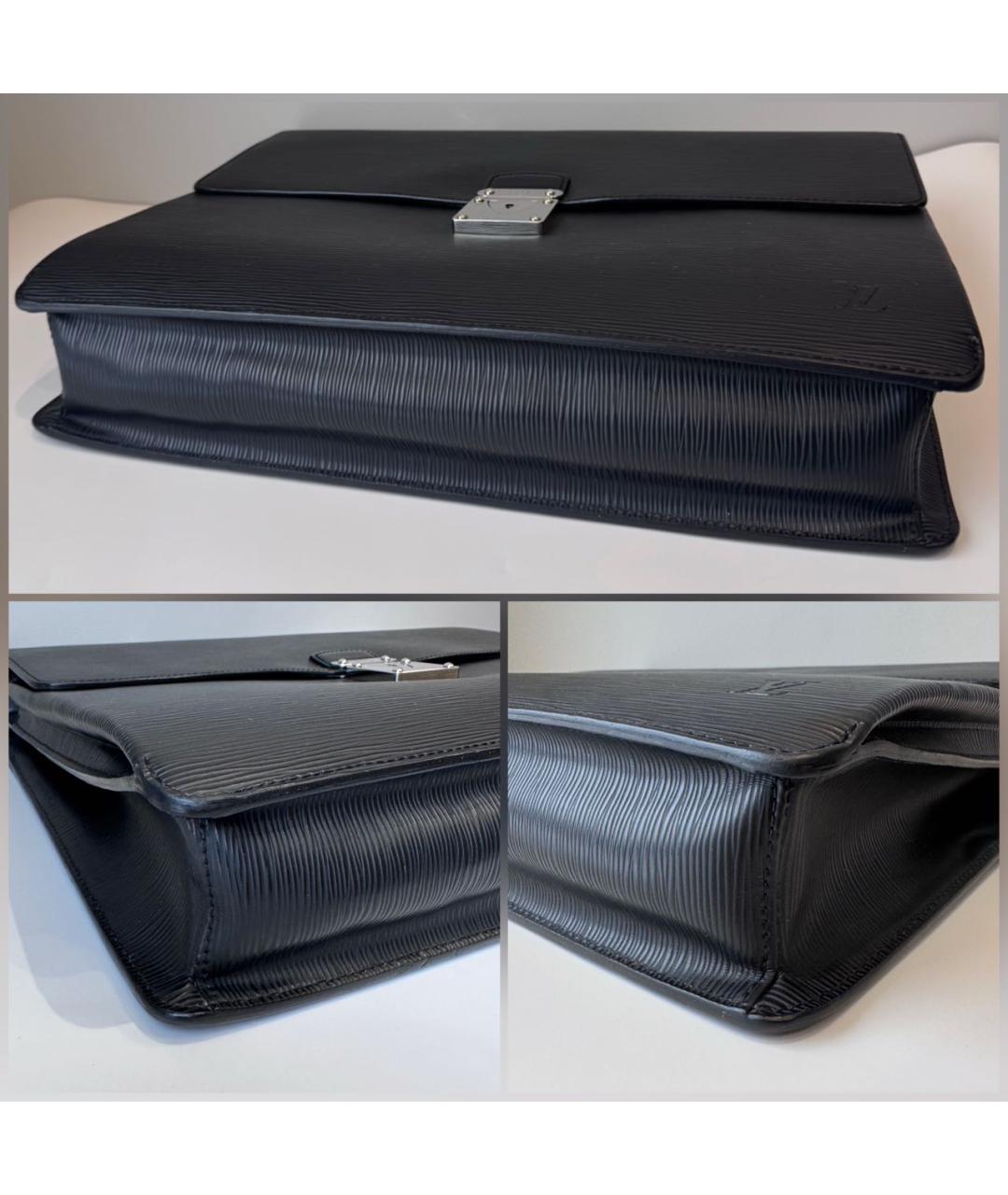 LOUIS VUITTON Черный кожаный портфель, фото 6