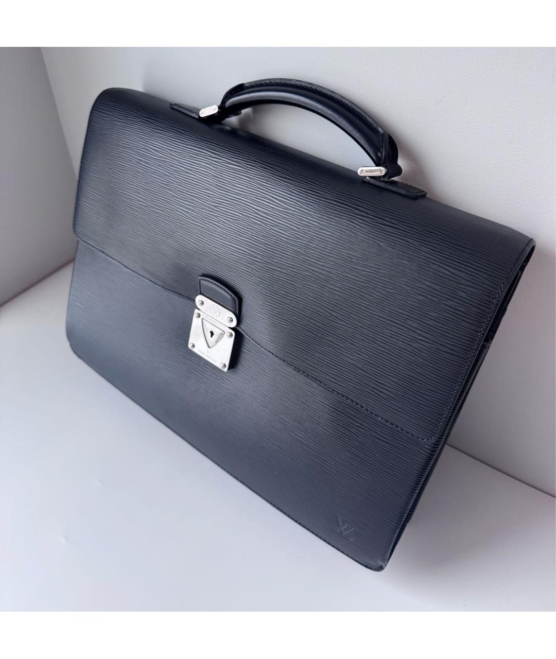 LOUIS VUITTON Черный кожаный портфель, фото 3