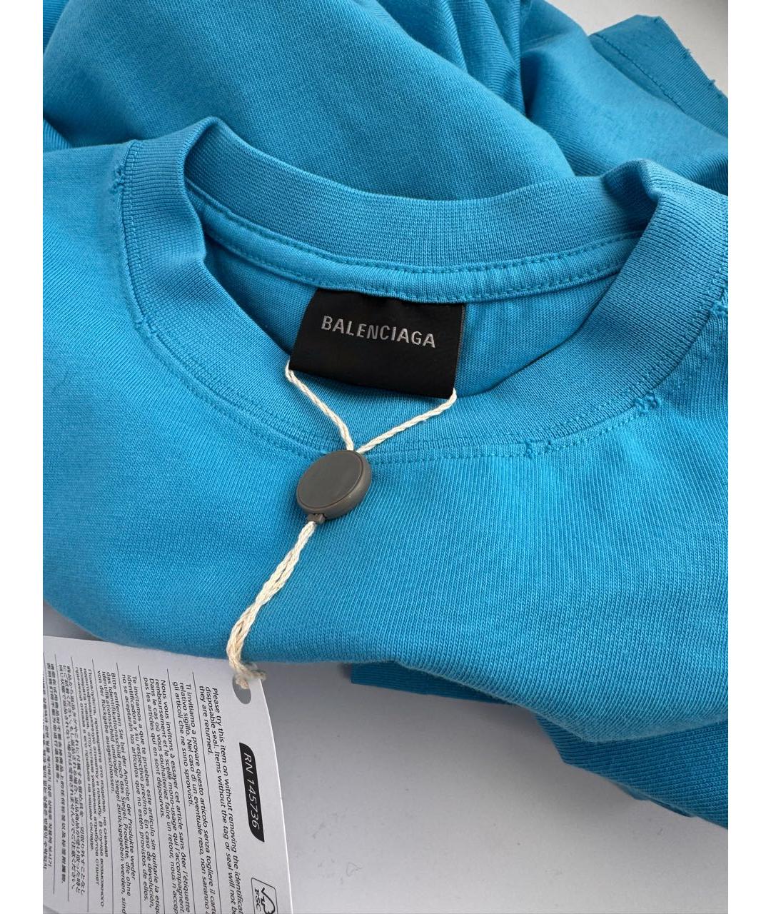 BALENCIAGA Голубая хлопковая футболка, фото 4