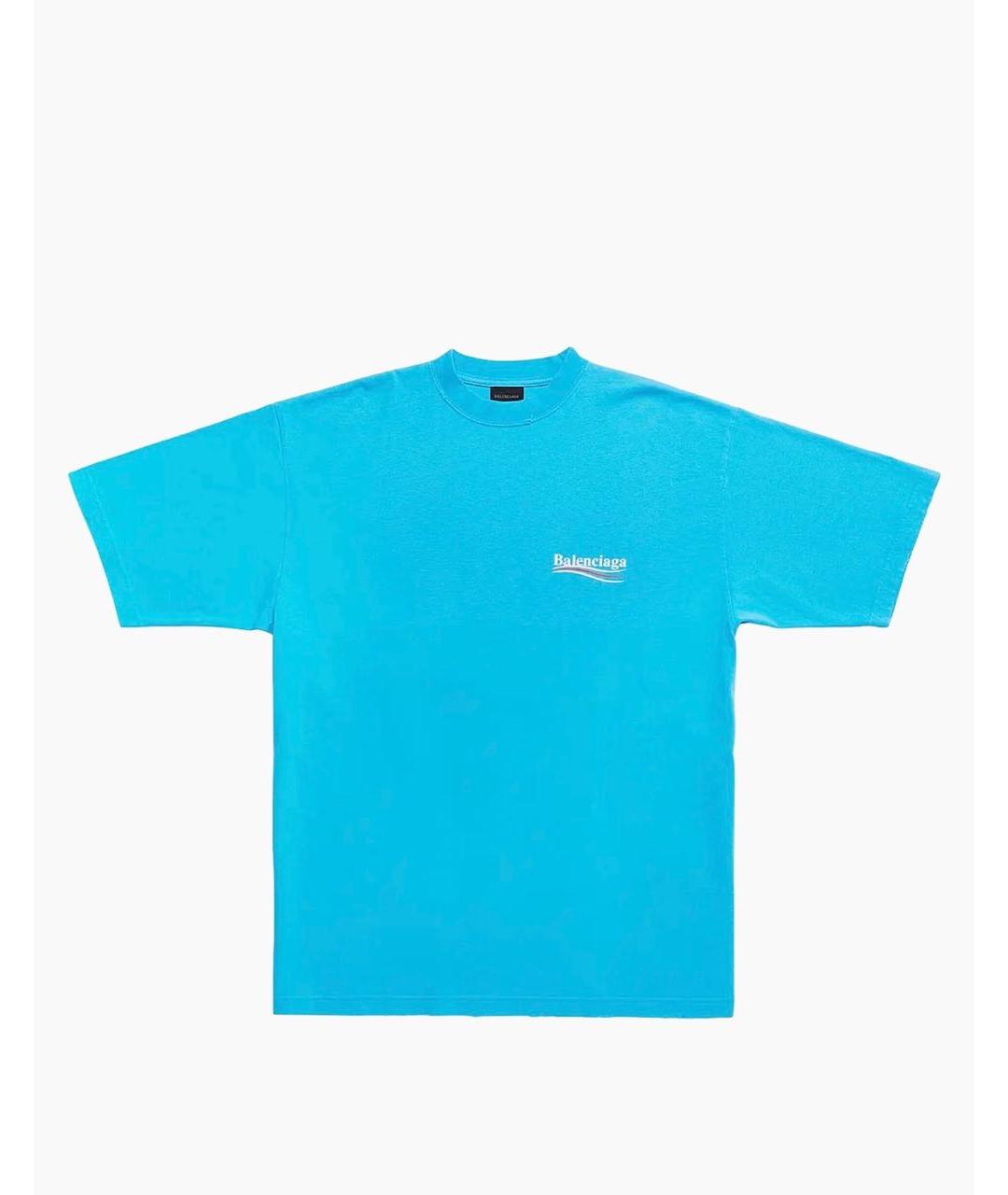 BALENCIAGA Голубая хлопковая футболка, фото 6