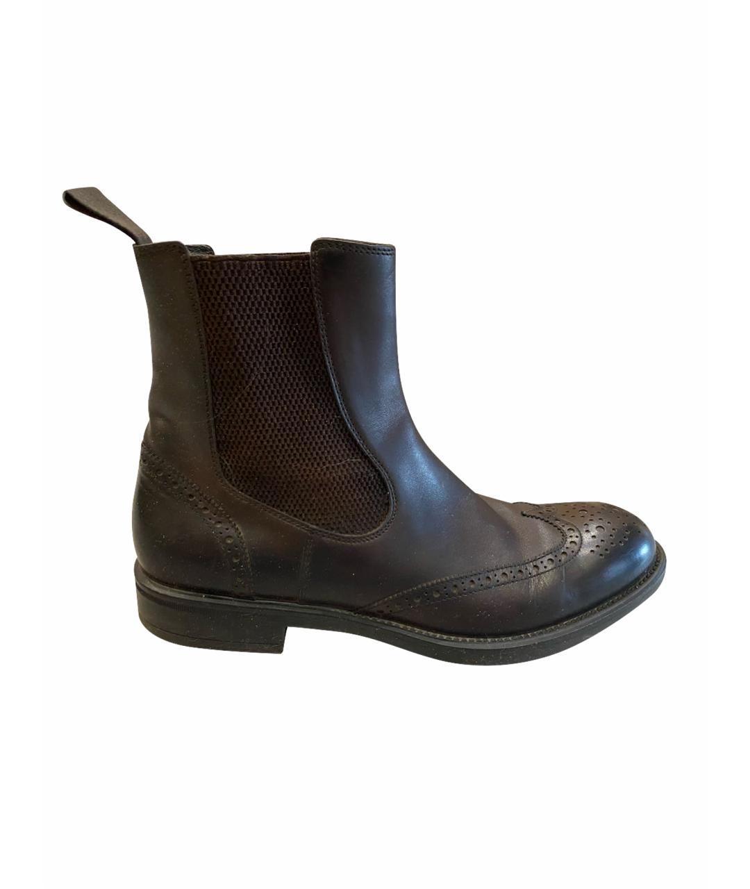 HUGO BOSS Коричневые кожаные высокие ботинки, фото 1