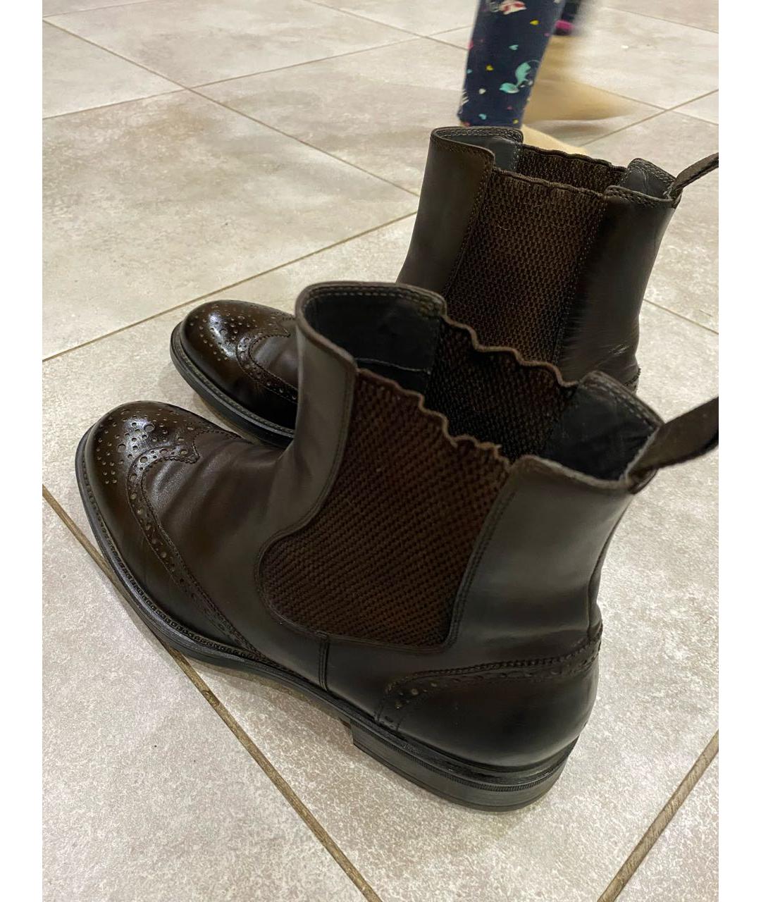 HUGO BOSS Коричневые кожаные высокие ботинки, фото 2