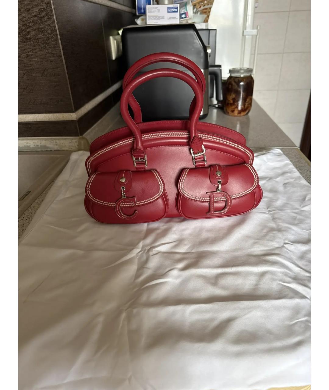 CHRISTIAN DIOR Красная кожаная сумка с короткими ручками, фото 9