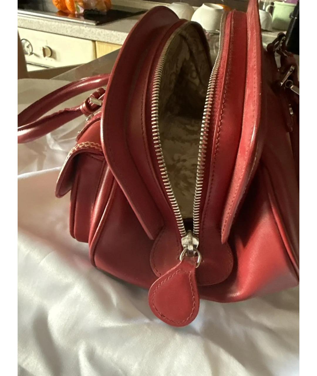 CHRISTIAN DIOR Красная кожаная сумка с короткими ручками, фото 4