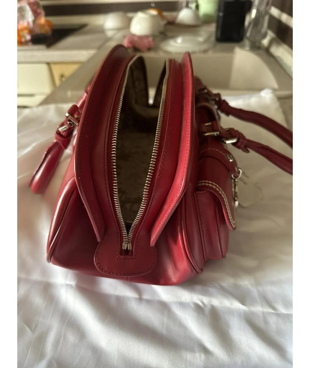 CHRISTIAN DIOR Красная кожаная сумка с короткими ручками, фото 3