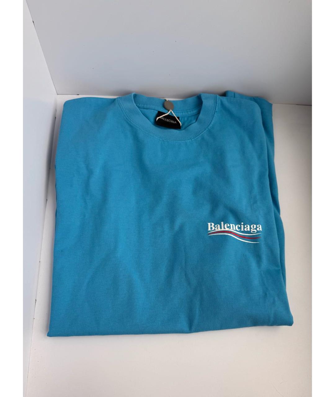 BALENCIAGA Голубая хлопковая футболка, фото 5