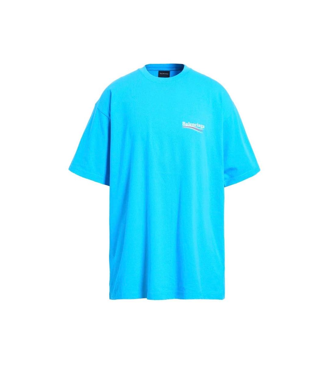 BALENCIAGA Голубая хлопковая футболка, фото 6