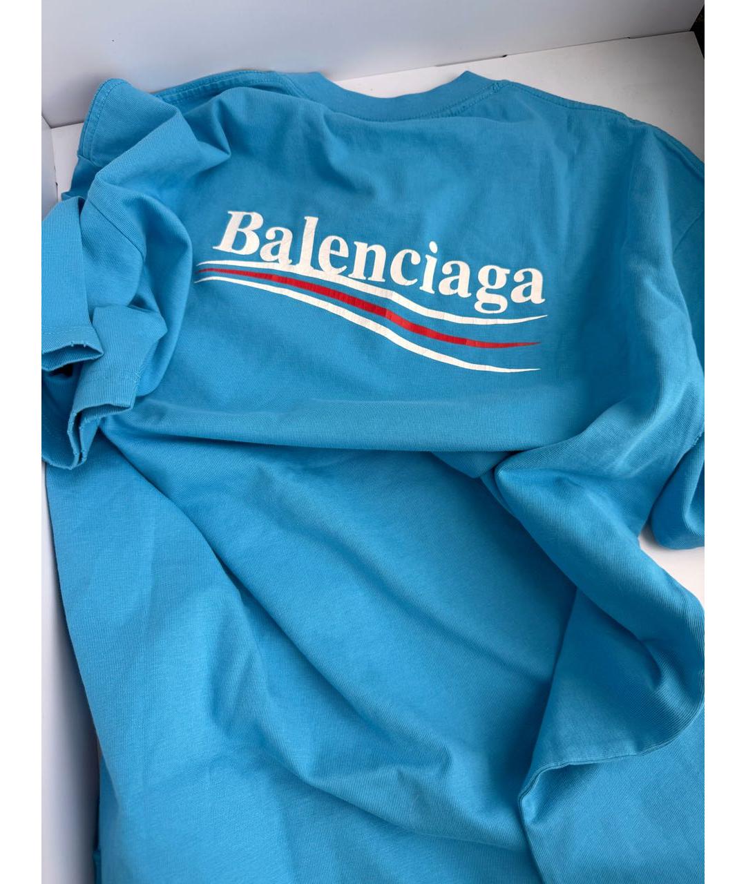 BALENCIAGA Голубая хлопковая футболка, фото 2