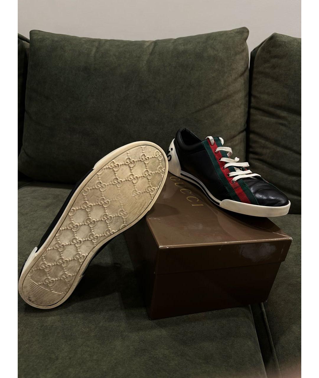 GUCCI Черные кожаные низкие кроссовки / кеды, фото 6