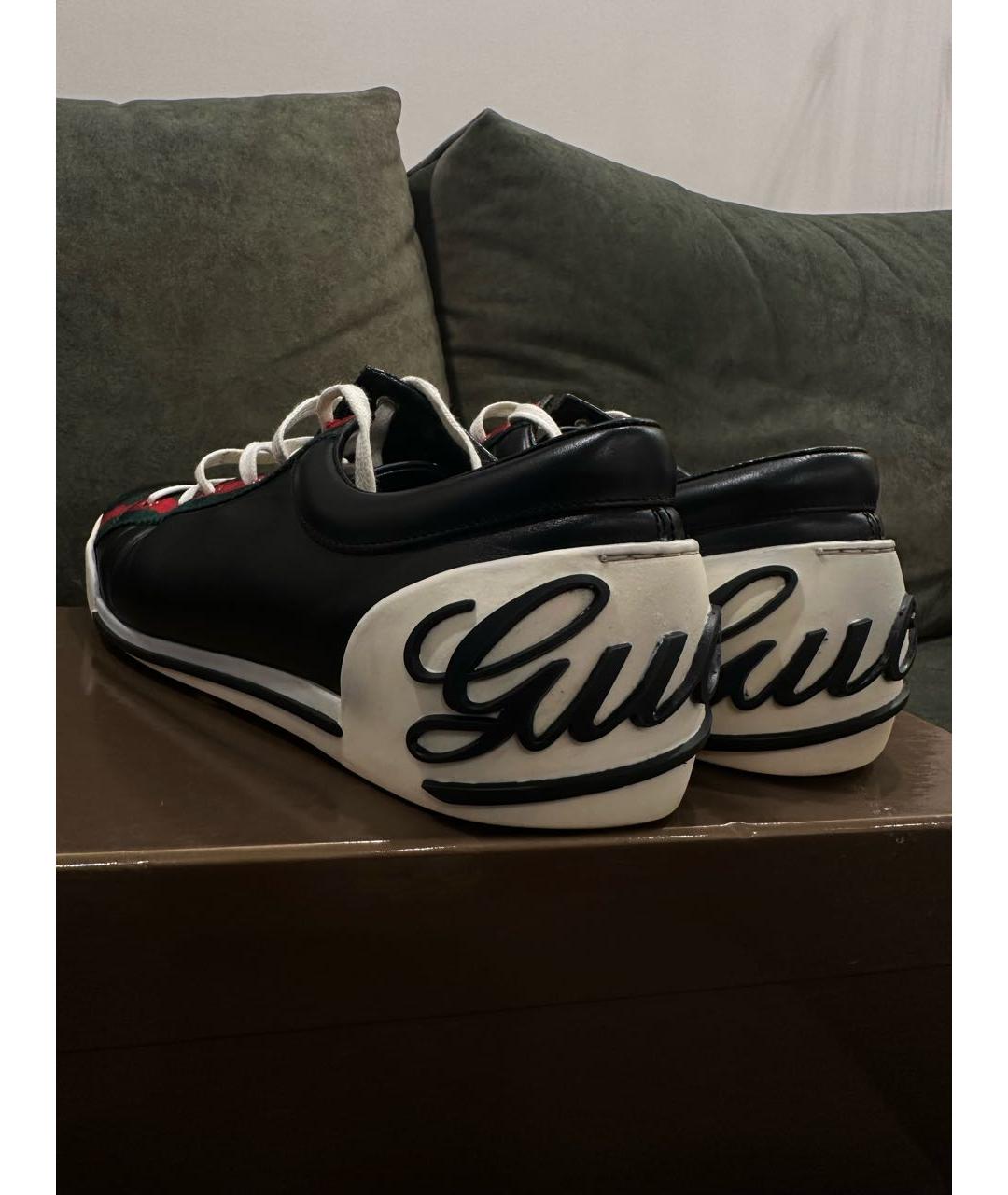 GUCCI Черные кожаные низкие кроссовки / кеды, фото 3