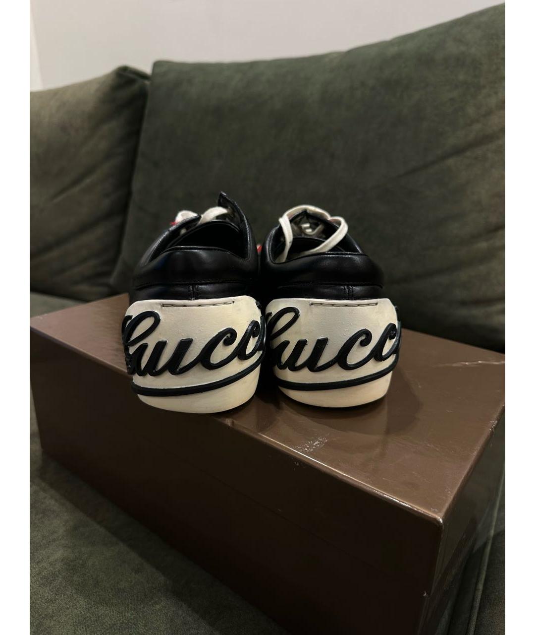 GUCCI Черные кожаные низкие кроссовки / кеды, фото 7