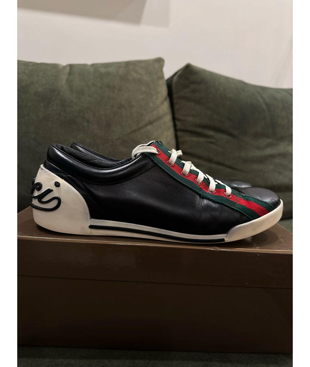 GUCCI Черные кожаные низкие кроссовки / кеды, фото 8