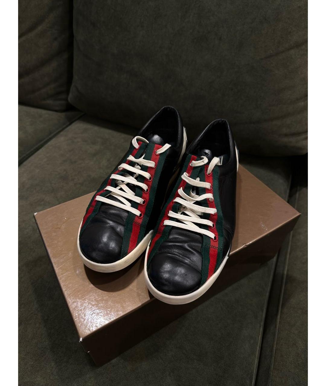 GUCCI Черные кожаные низкие кроссовки / кеды, фото 2