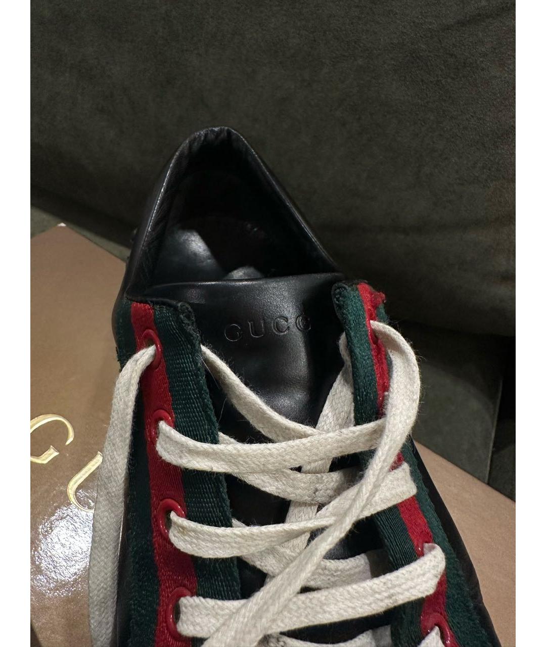 GUCCI Черные кожаные низкие кроссовки / кеды, фото 4