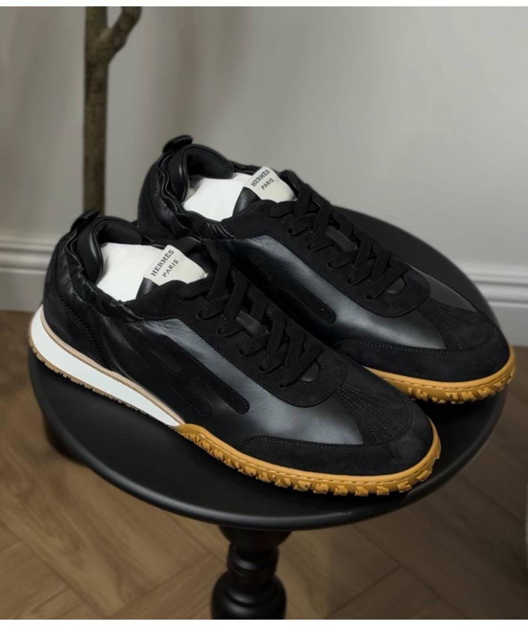 HERMES Черные кожаные низкие кроссовки / кеды, фото 2