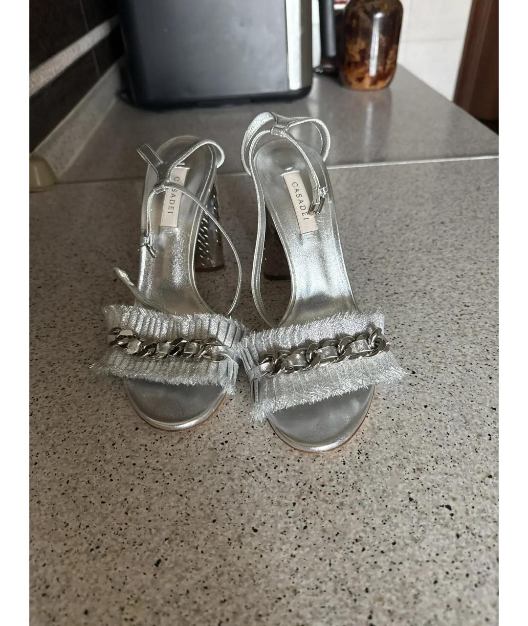 CASADEI Серебряные кожаные босоножки, фото 2