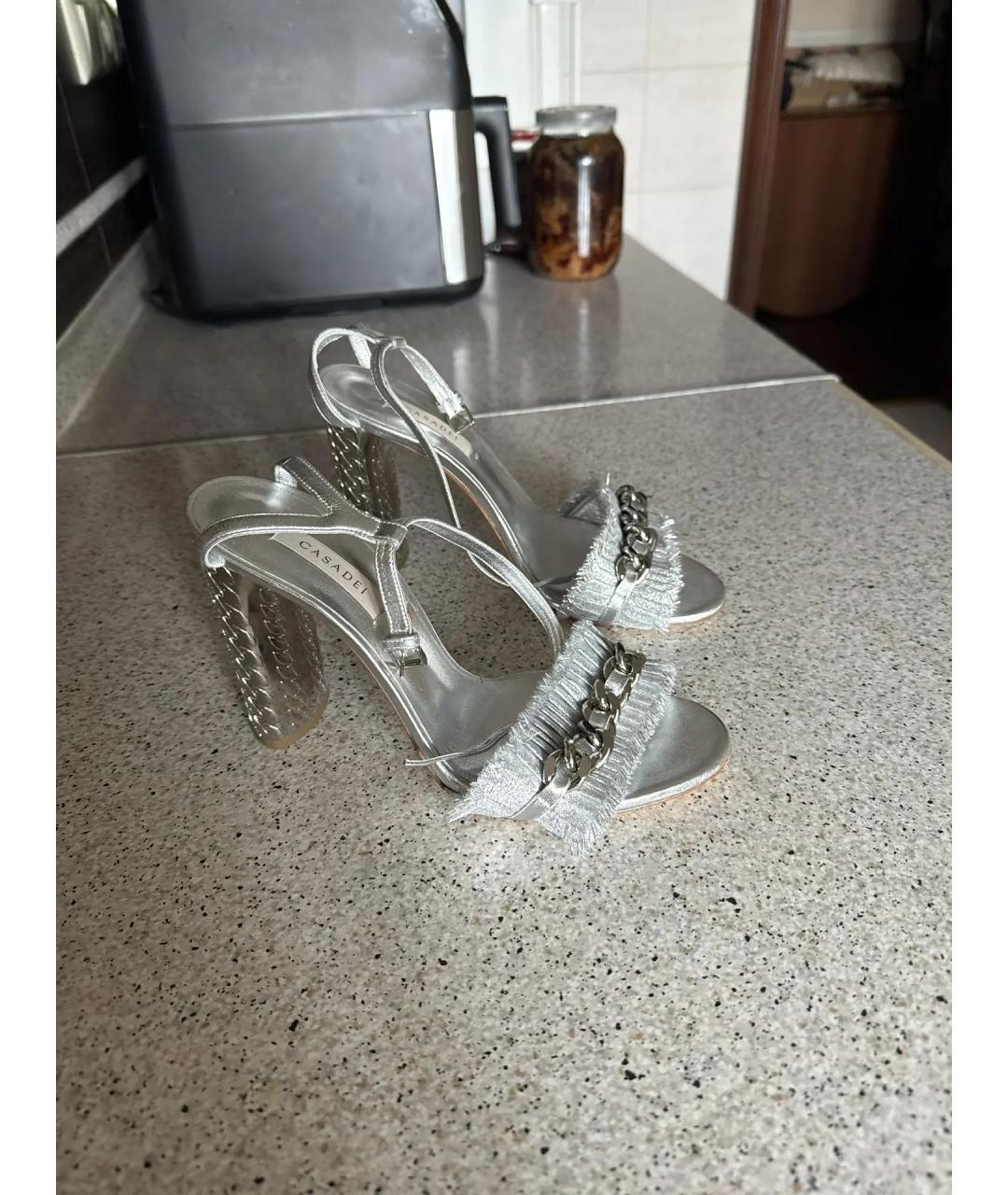 CASADEI Серебряные кожаные босоножки, фото 4