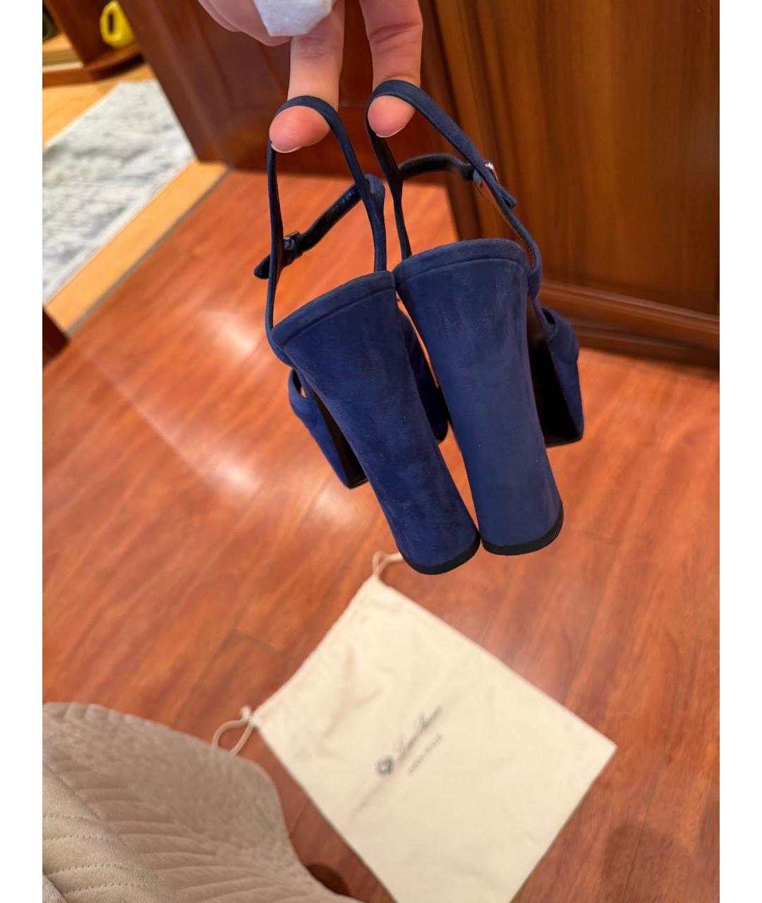SAINT LAURENT Темно-синие замшевые босоножки, фото 4