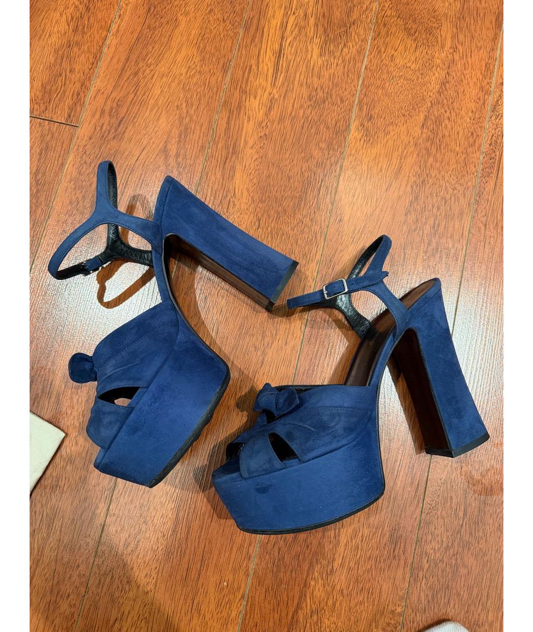 SAINT LAURENT Темно-синие замшевые босоножки, фото 5
